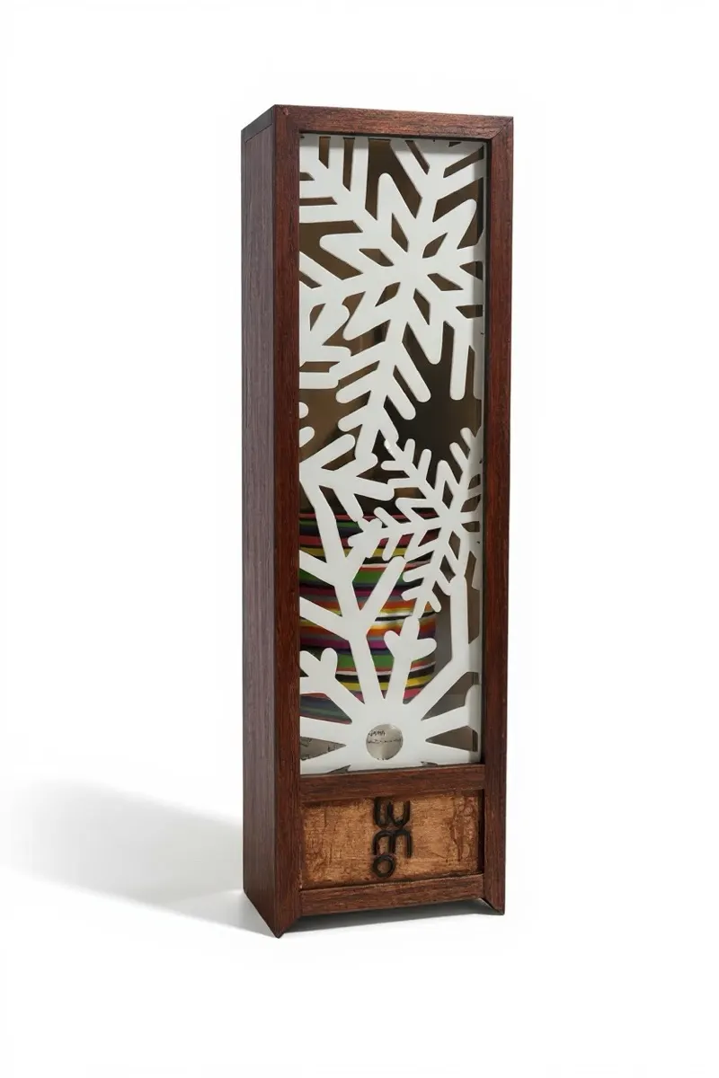 Panel decorativo de copo de nieve sobre sarape mexicano de colores